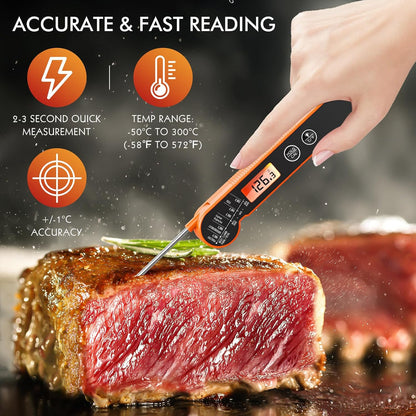 Meat Thermometer Digital with Backlight, Calibration & Hold Function, IP65 Waterproof Food