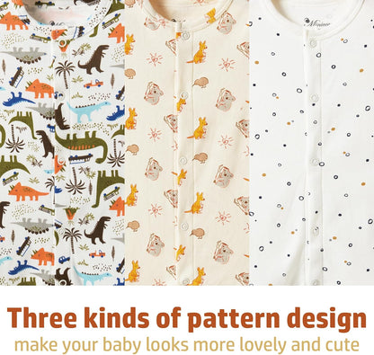3-Pack 100% Cotton Baby Boy Rompers,0-24Months Short Sleeve Toddler Romper,Breathable Spring/Summer Clothes