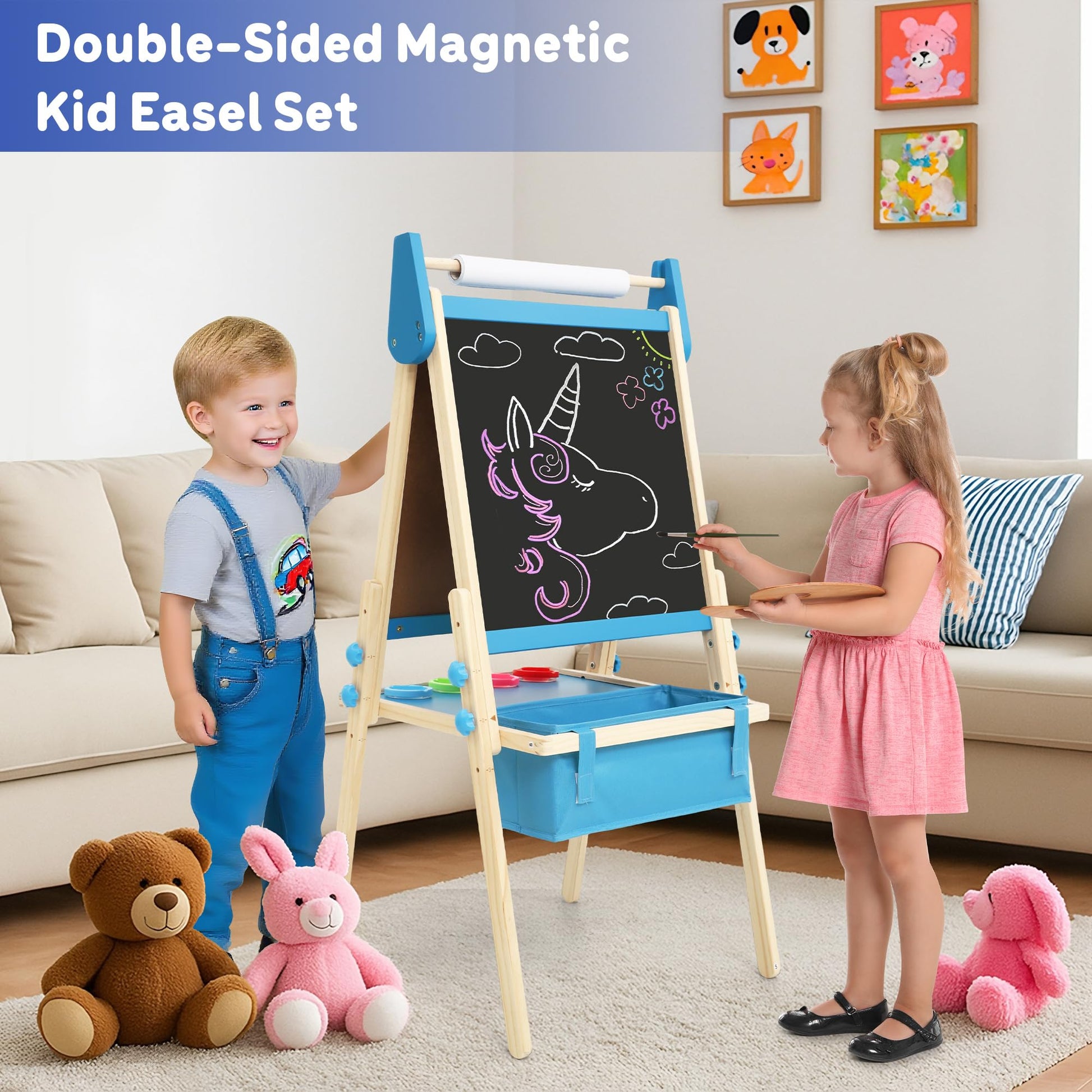 Belleur All-in-One Art Easel for Kids, Adjustable Double Sided Easel for Toddlers with Magnetic