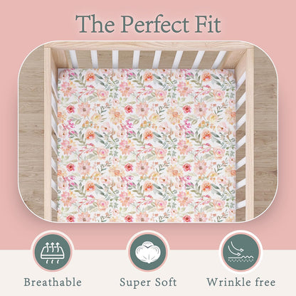 Baby Girls Crib Sheets | Floral Ultra-Soft Bedding for Crib Mattress and Toddler Beds - Blended