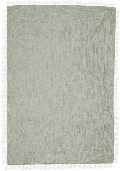 Crane Baby Green Muslin Baby Blanket, 6-Layer Cotton Baby Swaddle, Soft Cotton Lightweight Nursery and Stroller Blanket for Baby Boys & Girls, Fern Green, 30" x 40"