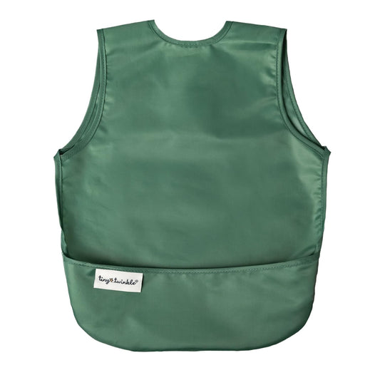 Tiny Twinkle Mess Proof Baby Bib - Waterproof & Lightweight Baby-Led Weaning Apron | 100% Recycled Polyester, Easy Clean & Machine Washable (Olive Green, Small 6-24 Months)
