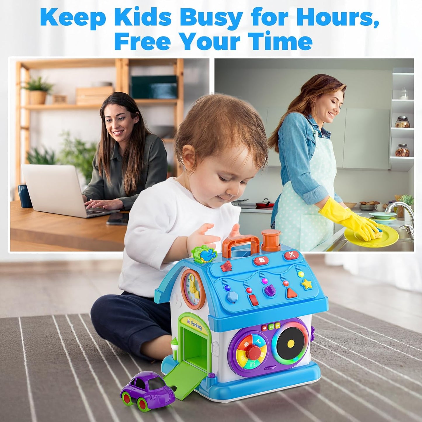 Montessori Toy for 1 Year Old Boy Gifts, Musical Baby Toy 9-12-18 Month, Bilingual Educational Toddler Toys Age 1-2, First Birthday Gift for 1 Year Old Boy (Blue)