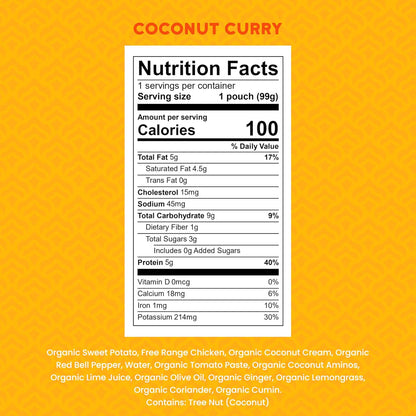 Serenity Kids 6+ Months Baby Food Pouches Chicken Coconut Curry Puree - Ethically Sourced Chicken &