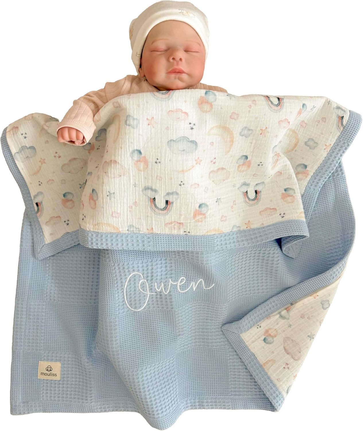Personalized Baby Blanket with Name – Handmade 100% Organic Cotton Newborn Gift | Custom Knit