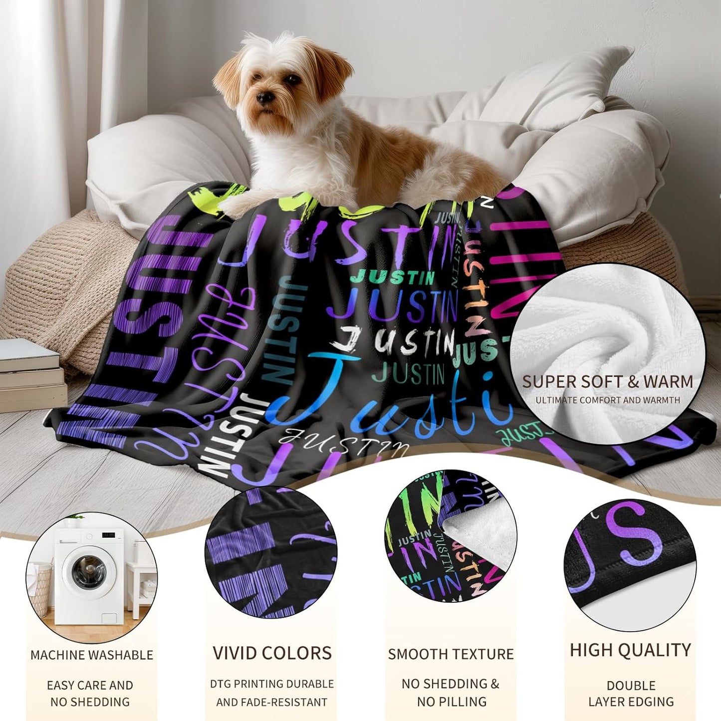 Ship Next Day, Custom Name Blanket - Printed in USA, Personalized Baby Blankets for Girls, Baby
