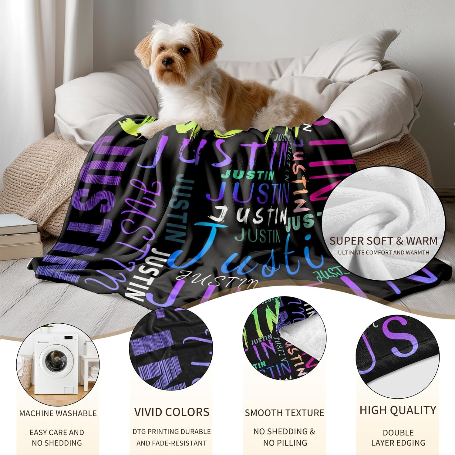 Ship Next Day, Custom Name Blanket - Printed in USA, Personalized Baby Blankets for Girls, Baby