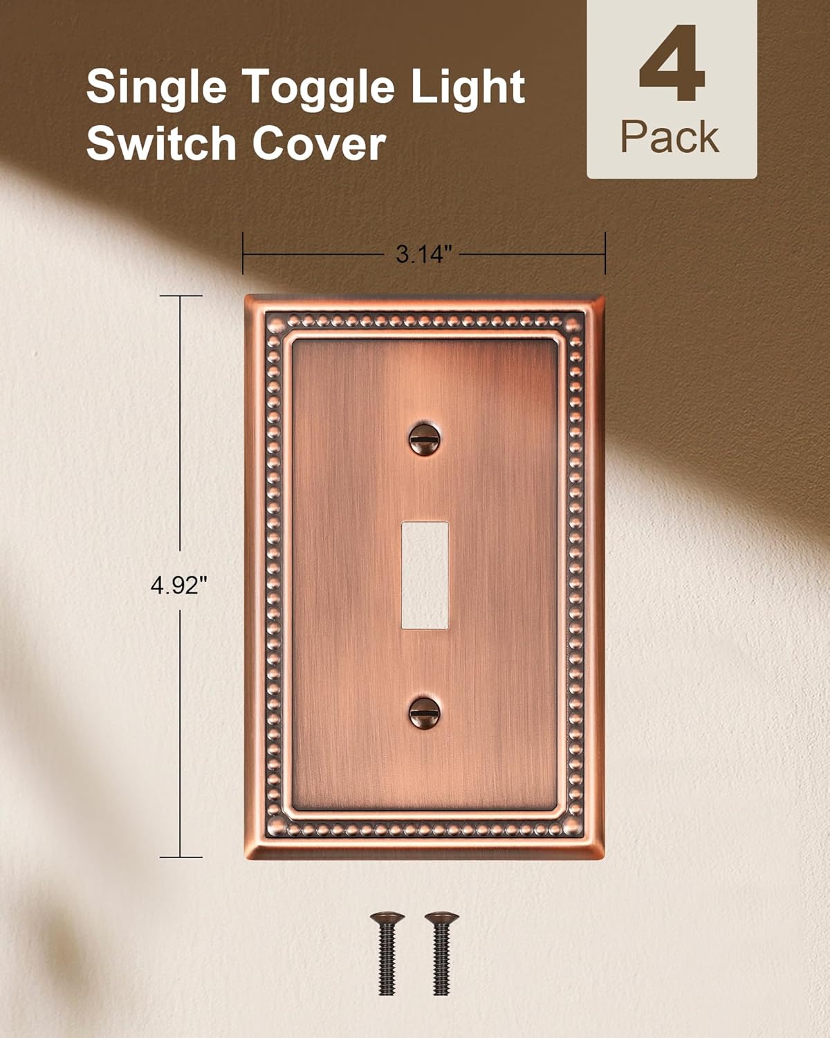 4-Pack Single Toggle Light Switch Cover Plate, Pearls Decorative Switch Plate Covers, Antique