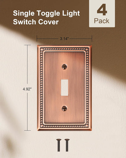 4-Pack Single Toggle Light Switch Cover Plate, Pearls Decorative Switch Plate Covers, Antique