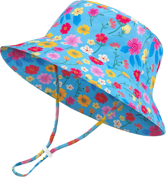 Baby Sun Hat Kids Summer UPF 50+ Toddler Bucket Hat Wide Brim Adjustable Beach Hats for Boys Girls Age 0-6 Years