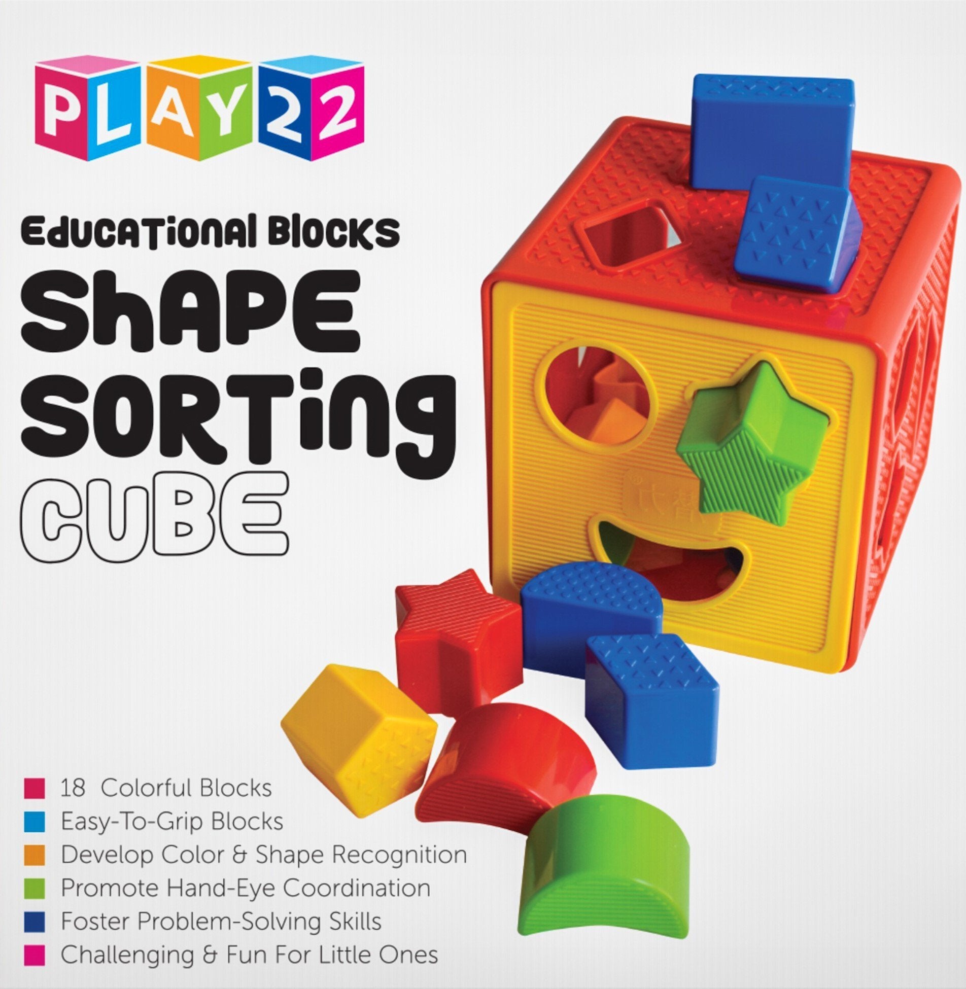 Play22 Baby Blocks Shape Sorter Toy - Childrens Blocks Includes 18 Shapes - Learning Color