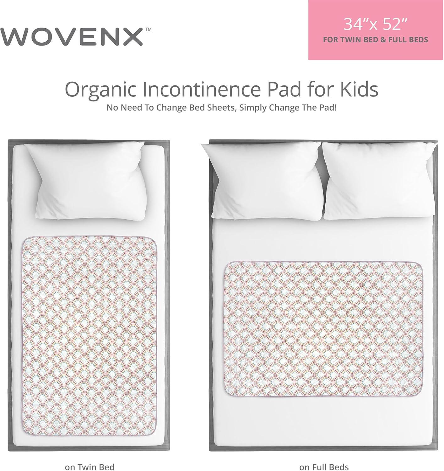Organic Incontinence Pads for Kids & Toddlers - 5 Layer Waterproof Protectors for Overnight Bed