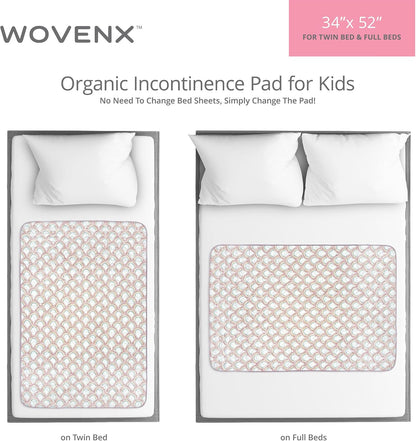 Organic Incontinence Pads for Kids & Toddlers - 5 Layer Waterproof Protectors for Overnight Bed