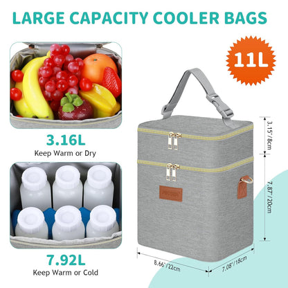 PIIOSER Breastmilk Cooler Bag with Ice Pack Fits 6 Baby Bottles Up to 9 Ounce, Insulated Baby