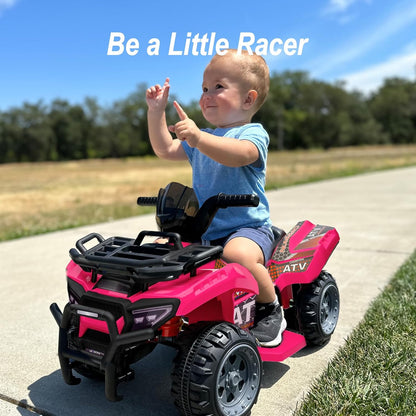 Kids ATV 4 Wheeler, 6V Ride-On Toy for Toddlers Boys & Girls with Music, Forward & Reverse - Rose Pink
