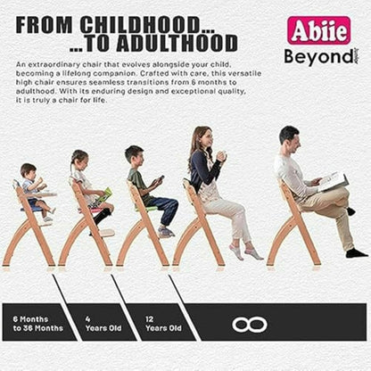 Abiie Beyond Junior Wooden High Chair with Tray - Adjustable and Convertible High Chair for Babies