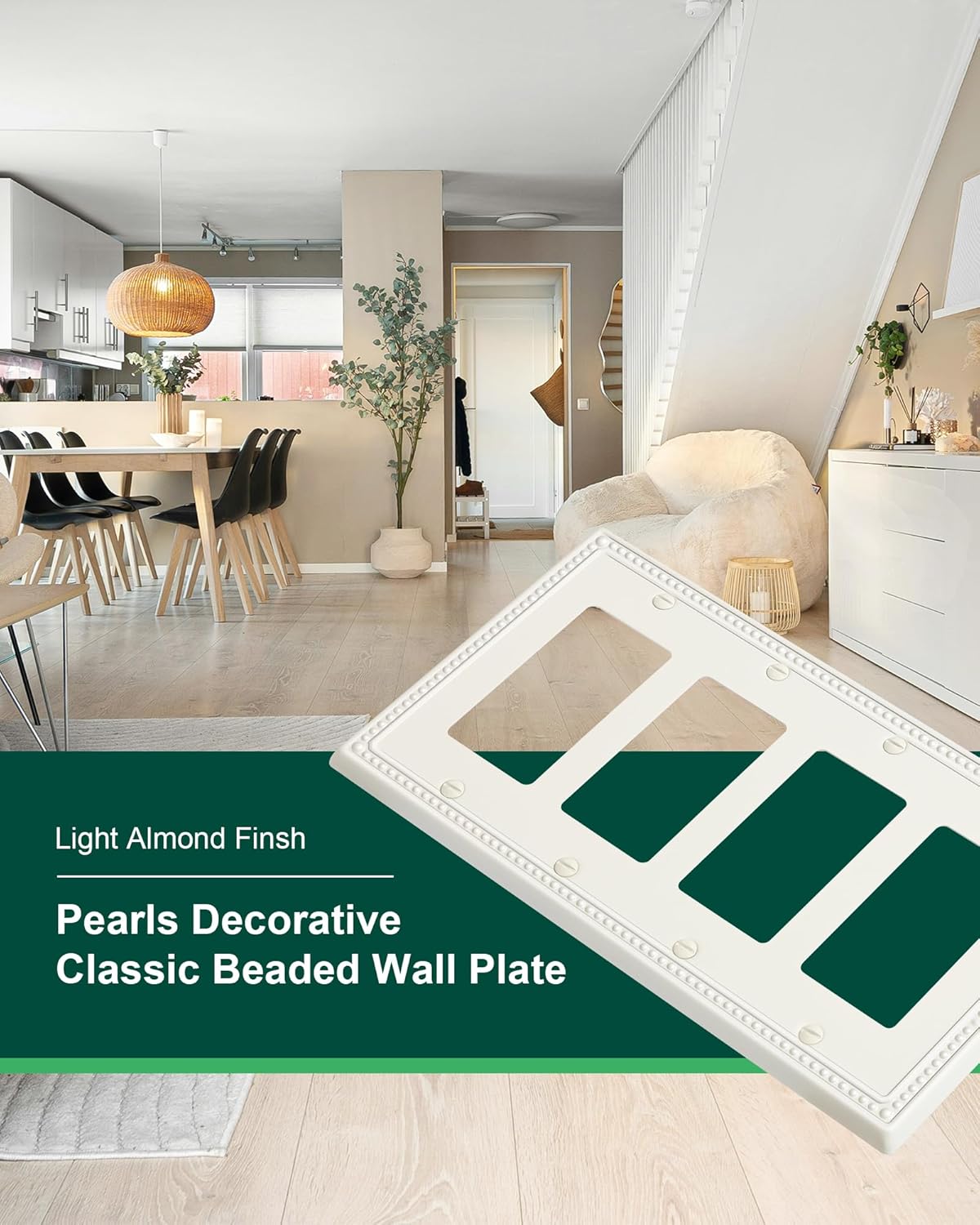 2-Pack Quad Decorator Outlet Cover Plate, Light Almond Pearls Decorative Switch Plates Covers, Metal Wall Plates for Electrical Outlets, Receptacle, GFCI Outlet, Dimmer Switch