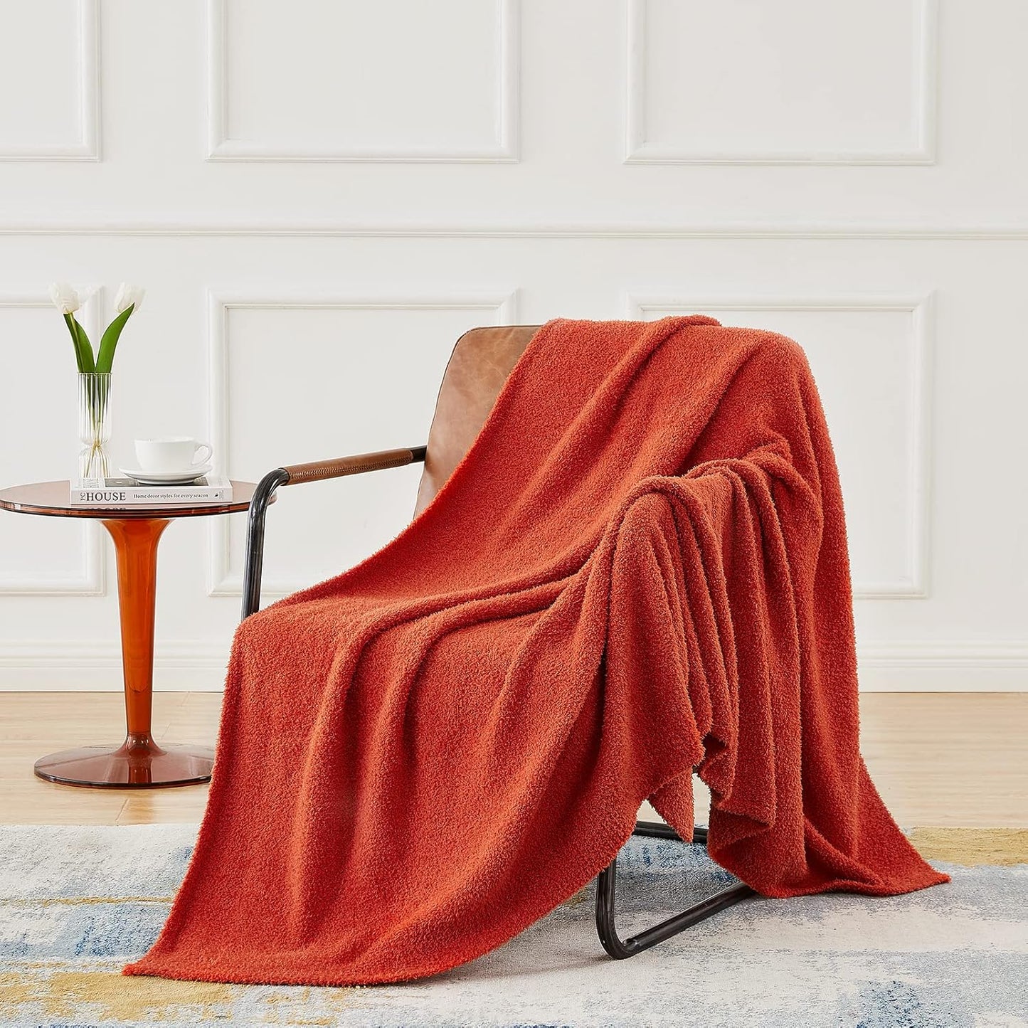 CYMULA Knit Fall Throw Blanket for Couch Orange-Super Soft Lightweight Plush Fuzzy Fluffy Cozy