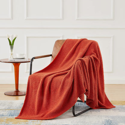 CYMULA Knit Fall Throw Blanket for Couch Orange-Super Soft Lightweight Plush Fuzzy Fluffy Cozy