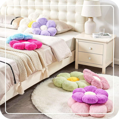 Dusty Rose Flower Shaped Throw Pillow with Faux Rabbit Fur, 14.9" Soft Plush Throw Pillow for Bedroom & Living Room
