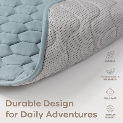 Comfy Cubs Rectangle Kids Play Mat - Medium 48 x 72 inches Soft Quilted Baby Floor Mat with Non-Slip Bottom - Plush Design for Toddlers Playtime and Relaxation - Comfortable and Durable - Pacific Blue