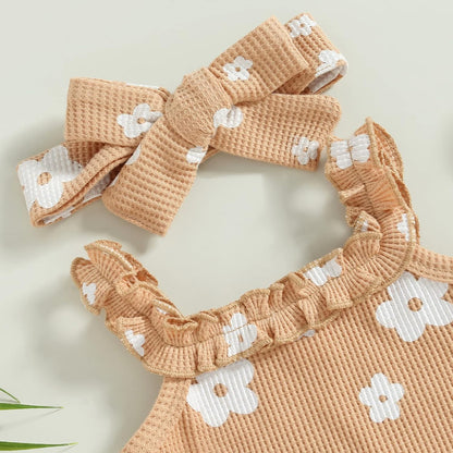 fhutpw Baby Girl Clothes Summer Cute Outfits 3 6 12 18 Months Spaghetti Strap Romper & Floarl Shorts Sets