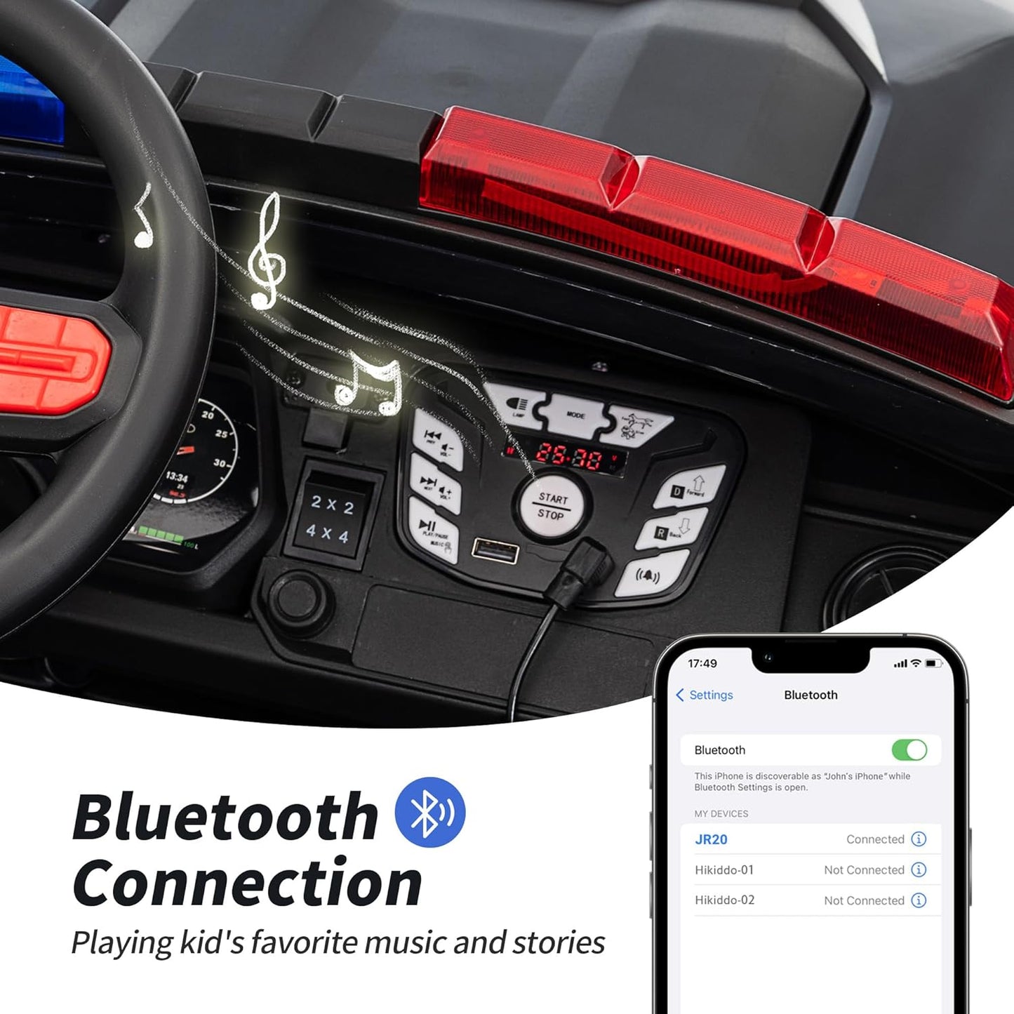 12V 7Ah Electric Police Car Ride on Toy for Big Kids, 2 Seater Kids Ride on Car SUV with Remote Control, Bluetooth - Black