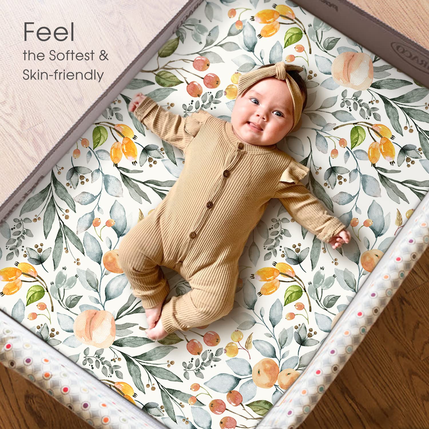 GRSSDER Stretchy Ultra Soft Jersey Knit Fitted Pack n Play Sheets Set 2 Pack, Portable/Mini Crib