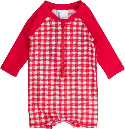 RUGGEDBUTTS Baby/Toddler Boy Swimsuit, One Piece Zipper Rash Guard Sunsuit with UPF 50+ Sun Protection