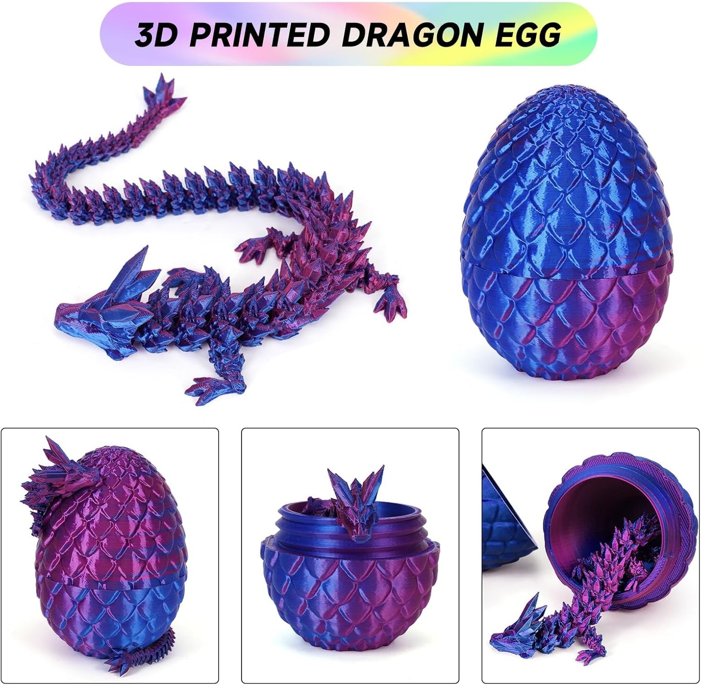 3D Printed Dragon Egg,Dragon Eggs with Dragon Inside,Crystal Dragon Fidget Toys,Full Articulated