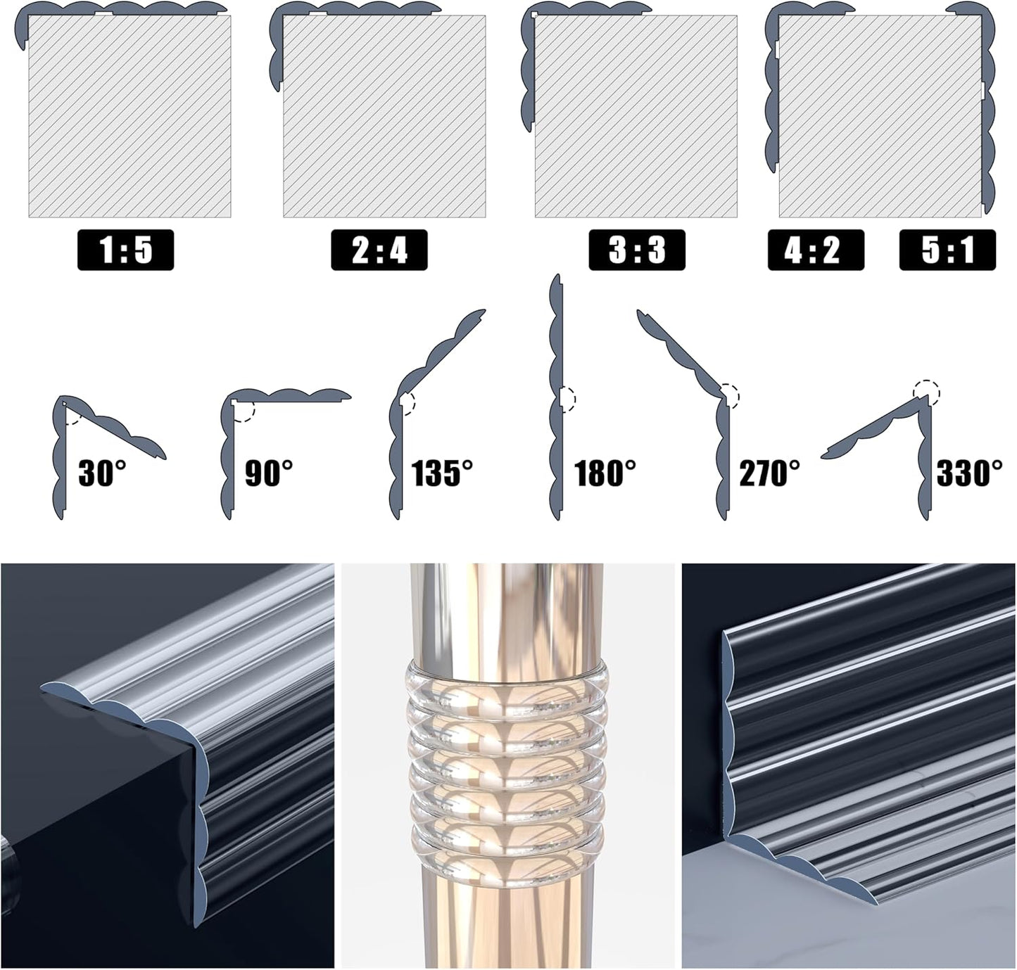 Wall Corner Protector Edge Guard - Peel and Stick Self-Adhesive Wall Trim Moulding, Inside & Outside Corner Molding Trim Caulk Strip for Wall Edge, Ceiling, Countertop – Clear, 1.18INx4FT