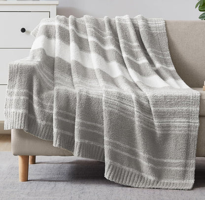 WRENGONGE Light Grey Throw Blanket, 50x70 Soft Cozy Striped Throw Blankets for Couch, Sofa, Bed