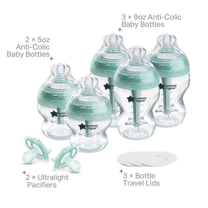 Tommee Tippee Advanced Anti-Colic 10 Piece Bottle and Pacifier Set, 5 and 9 oz BPA Free Bottles