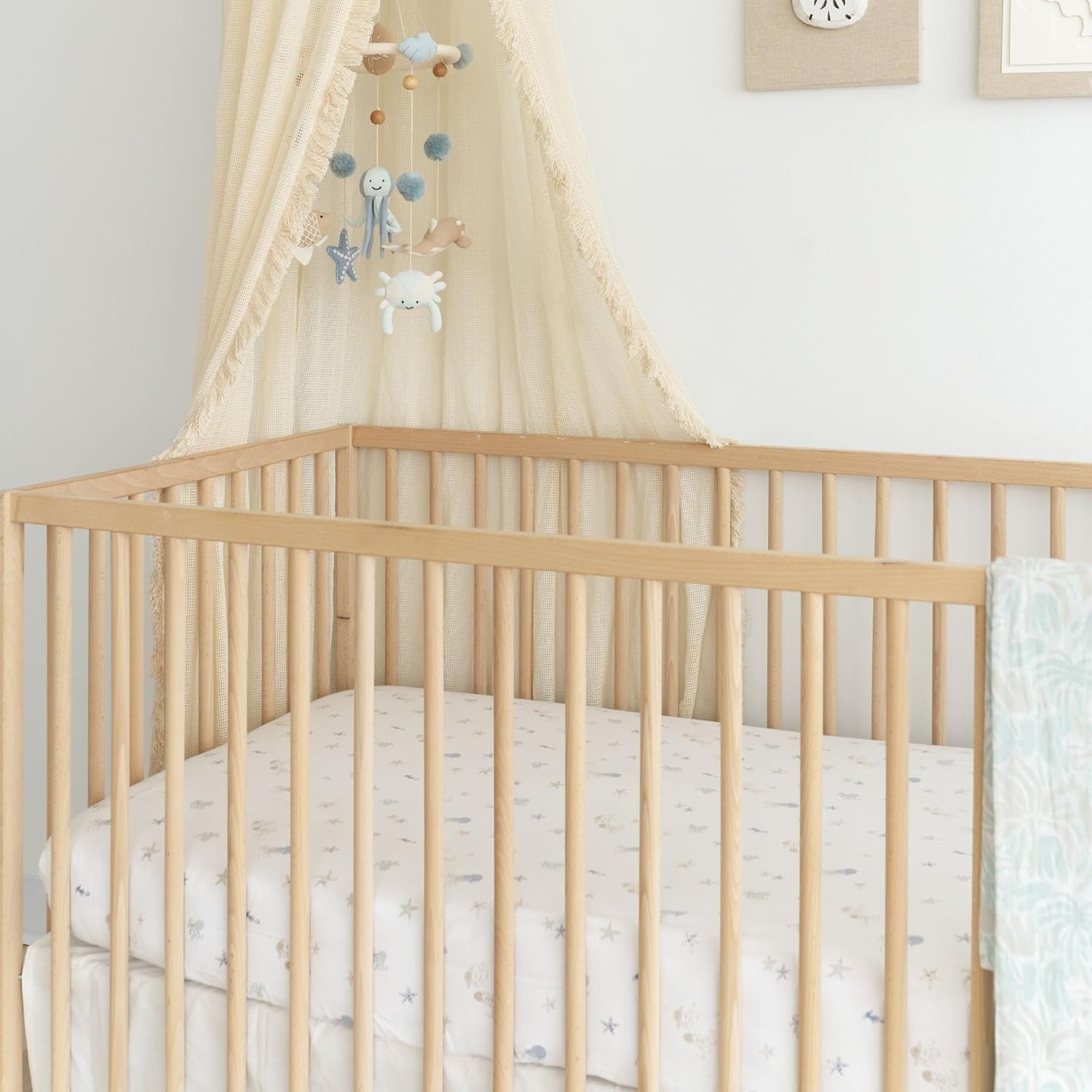 Crane Baby 100% Cotton Animal Nursery Sheet with Jellyfish Design, Neutral Crib Sheets, Fitted