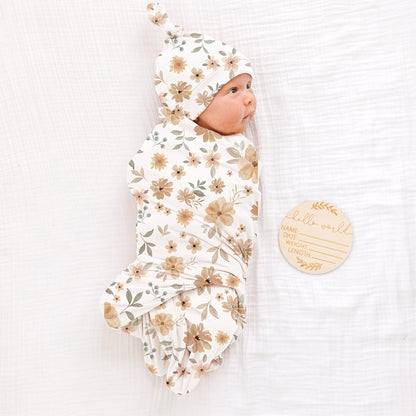 Konssy Baby Girl Newborn Receiving Blanket with Matching Headband and Beanie Set Baby Swaddle Nursery Swaddle Wrap