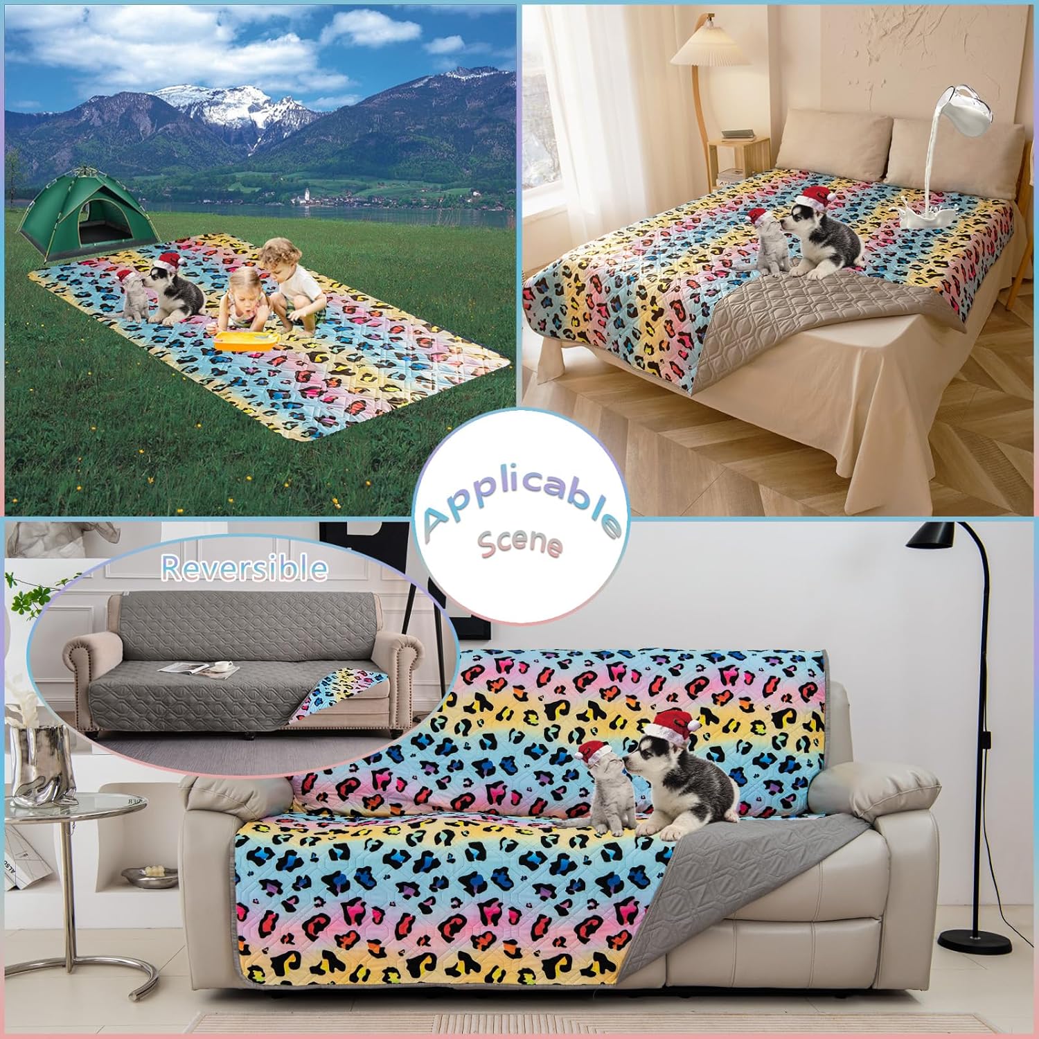 Waterproof Dog Bed Cover 30x70inch Reversible Pad Reusable Camping Mat for Kids/Pet/Dog/Cat