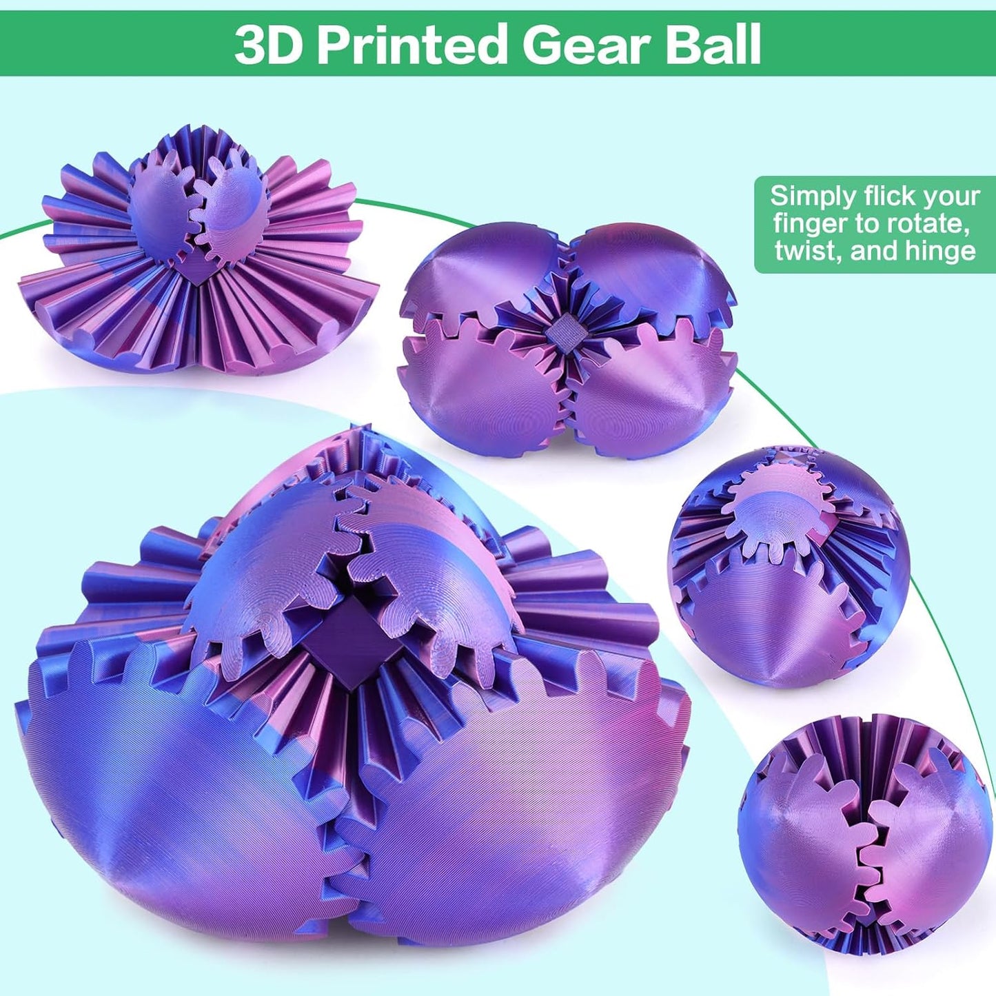 Gear Ball - 3D Printed Gear Ball Spin Ball or Cube Fidget Toy, Gear Sphere, Gear Ball Gearball Fidget Toy, Stress Ball, GearSphere Desk Toy, Fidget Ball, Gear Toy for Stress and Anxiety Relaxing