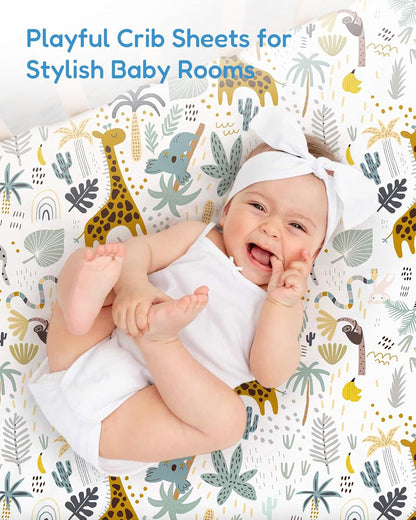 Baby Crib Sheets for Standard Crib Mattress - Green+Giraff, Soft Jersey Knit, Safe and Snug, for