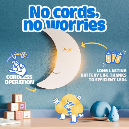 Tip perk Moon Lamp for Baby Nursery - Floating Moon Wall Lamp for Nursery | Cute Floating Moon Lamp for Kids Bedroom | Battery-Operated Hanging Night Lights | Cordless Moon Lights for Bedroom
