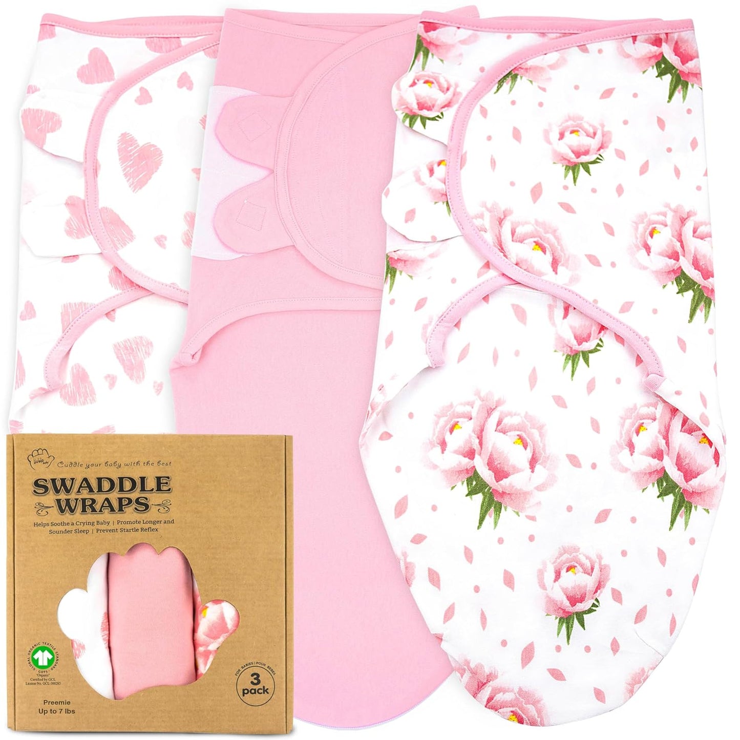 Bublo Baby Organic Preemie Swaddles 4-7 lbs - 3-Pack Premature Babies Swaddle Sleep Sack