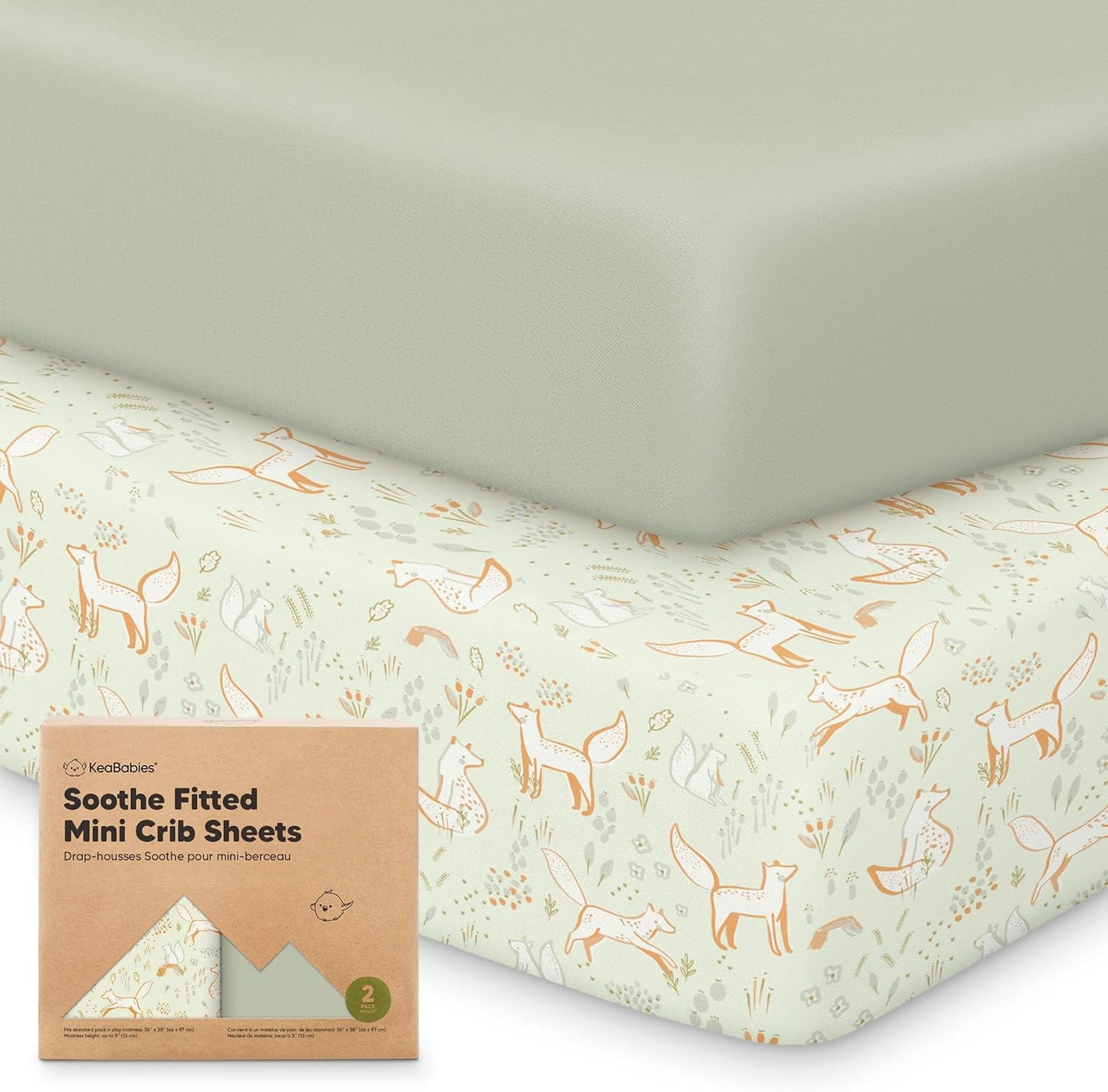 2-Pack Mini Crib Sheets Fitted - 38x26 Pack N Play Sheets for Pack and Play Mattress, Organic
