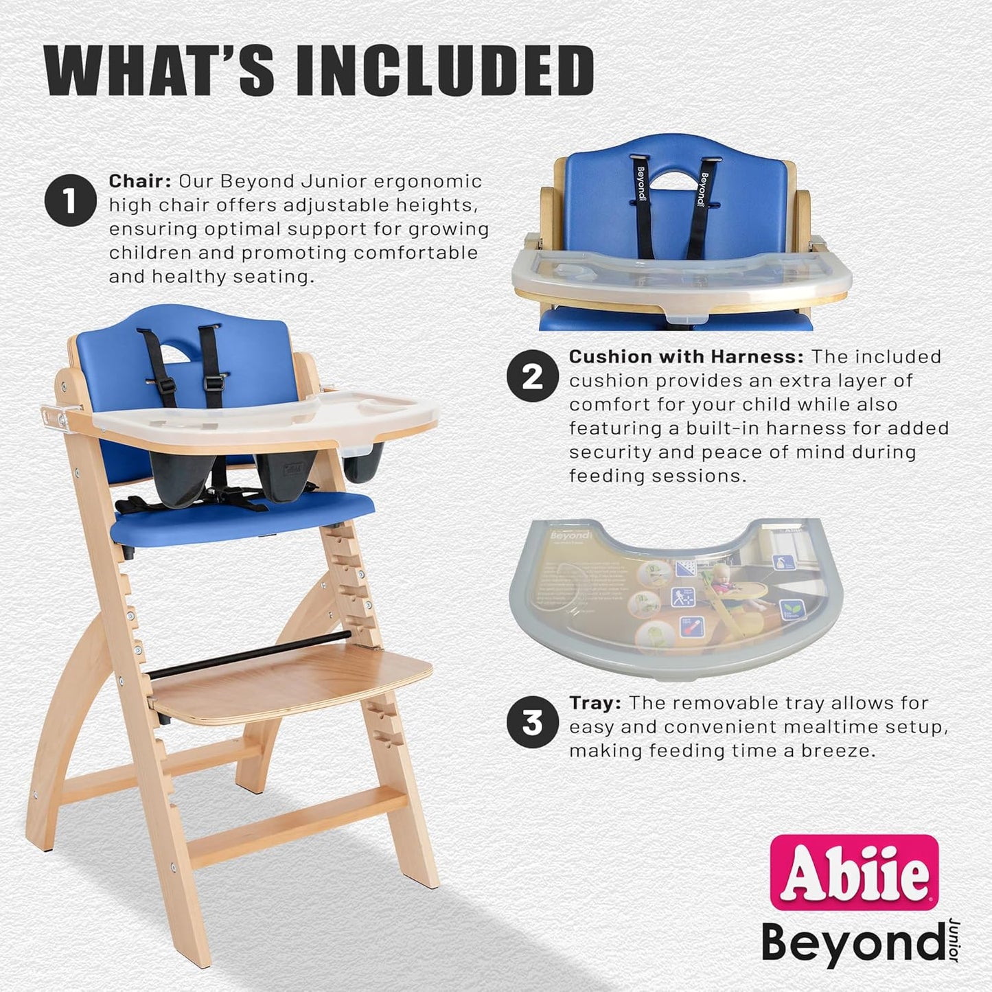 Abiie Beyond Junior Wooden High Chair with Tray - Adjustable and Convertible High Chair for Babies