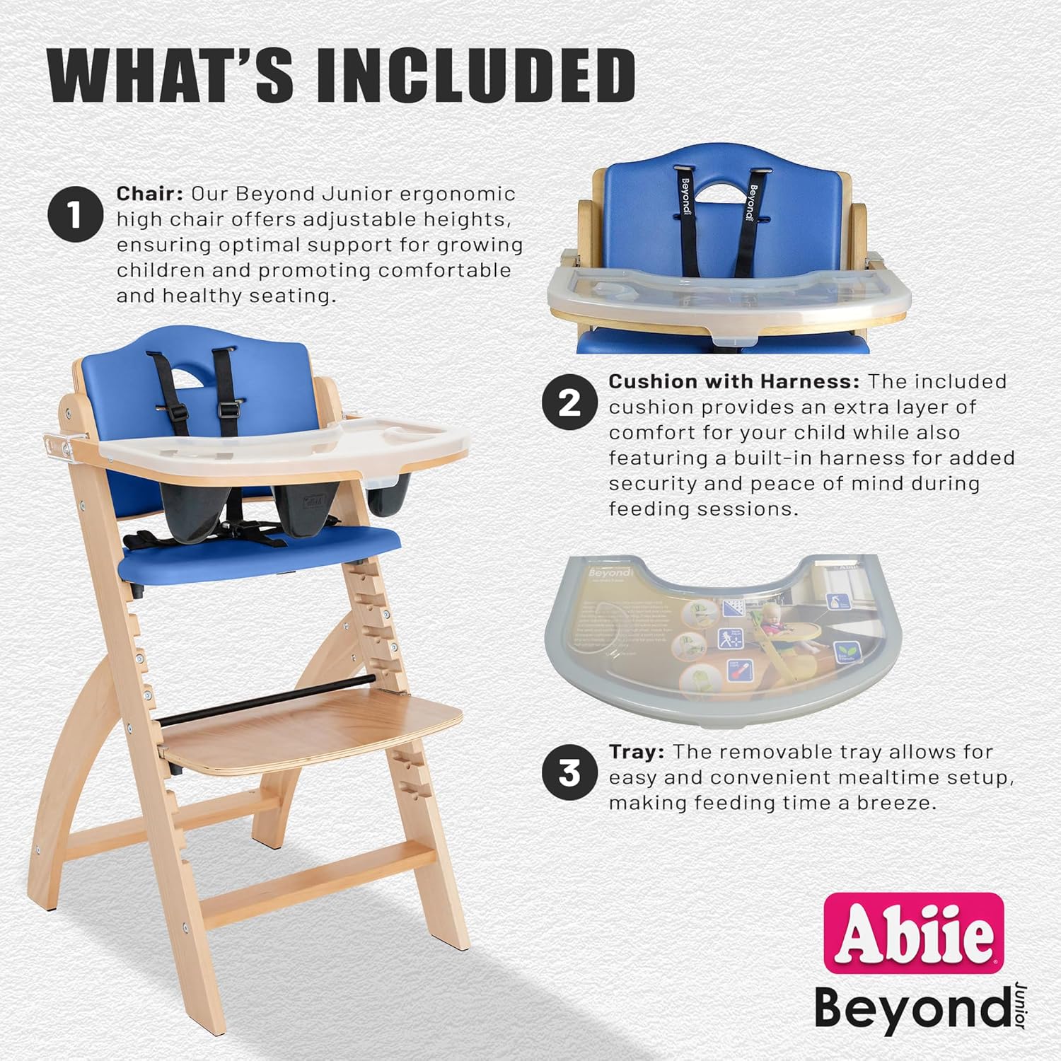 Abiie Beyond Junior Wooden High Chair with Tray - Adjustable and Convertible High Chair for Babies