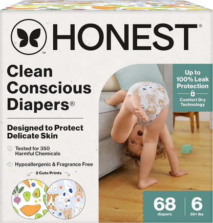 The Honest Company Clean Conscious Diapers for Delicate Skin | Up to 100% Leakproof |
