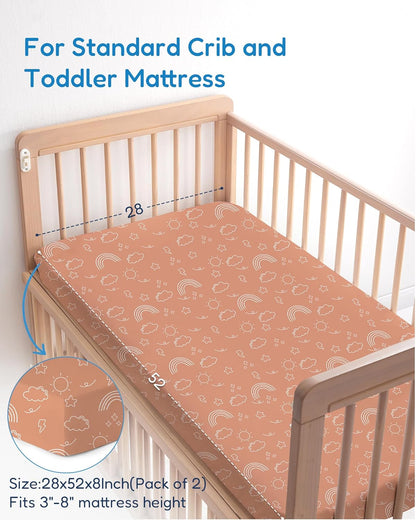 Baby Crib Sheets Boy Girl for Standard Crib Mattress - Orange Cloud and Rainbow Design Crib Sheet