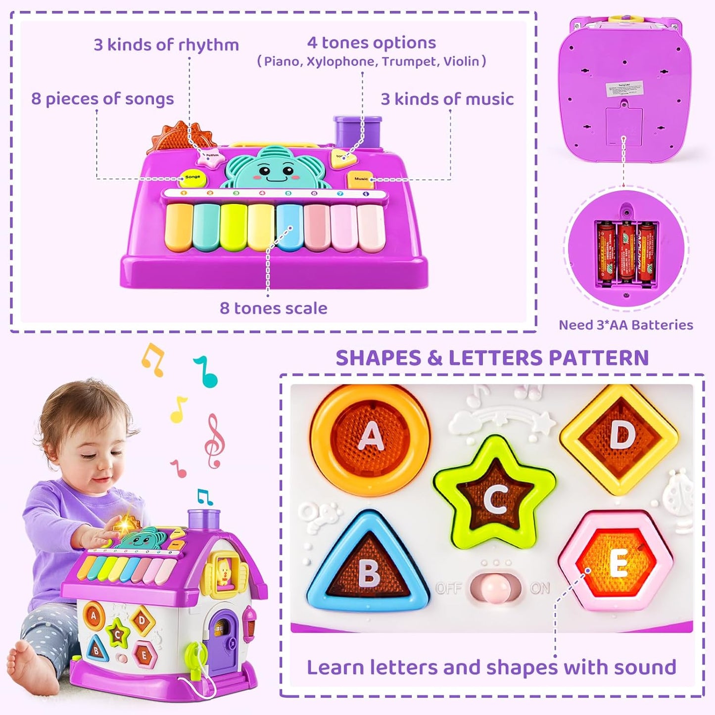 Marstone Montessori Toddler Toys for 1 Year Old Girl Gifts: 8 in 1 Multi-Functional Learning Baby Musical House for 1 2 3 Yr Old Girl and Boy Birthday Gifts, Educational Baby Toys 6-12, 12-18 Months