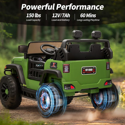 2 Seater Ride on Car Truck, 12V Kids Electric Ride on Toy for Big Kids Age 3-8 w/Remote Control- Army Green