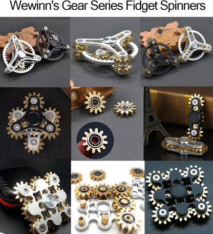 Pure Brass Fidget Spinner Gears Linkage Fidget Gyro Toy Metal DIY Hand Spinner Spins Long Time EDC Focus Meditation Break Bad Habits ADHD with Multiple Premium Bearings (9 Gears Black)