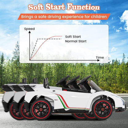 Costzon Ride on Car, Lamborghini Licensed 12V Battery Powered 4WD Sports Car with Remote Control, 3 Speeds, Hydraulic Doors, LED Lights, Towing Wheel, Horn, Music, Electric Vehicle for Kids Aged 3-8