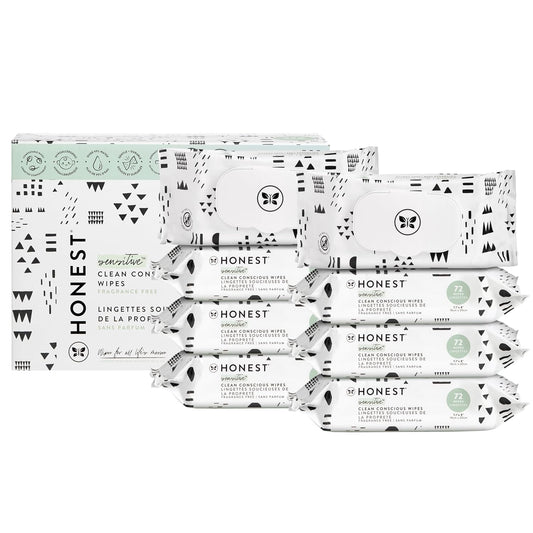 The Honest Company Clean Conscious Multi-Use Wipes | Hypoallergenic + Unscented for Sensitive Skin | Over 99% Water, Compostable, Plant Based, Baby Wipes | Pattern Play, 576 Count